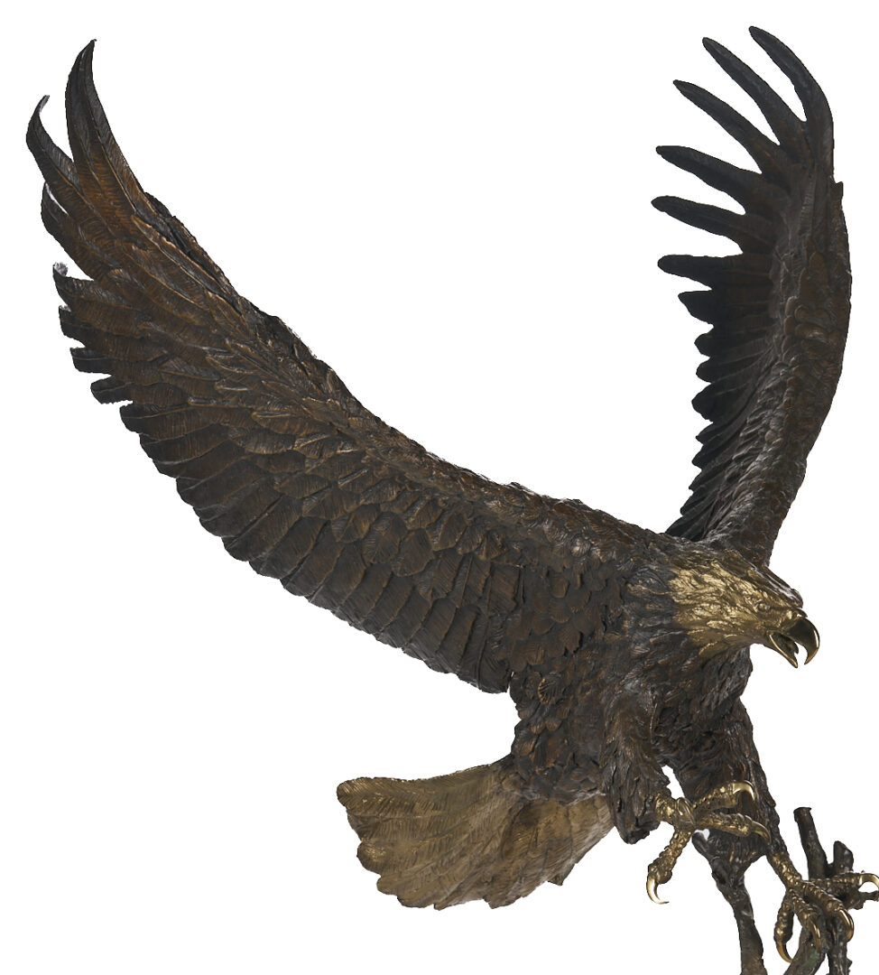 Lot 468: Laran Ghiglieri Bronze Sculpture, Nesting Eagle; Gemstone Eyes