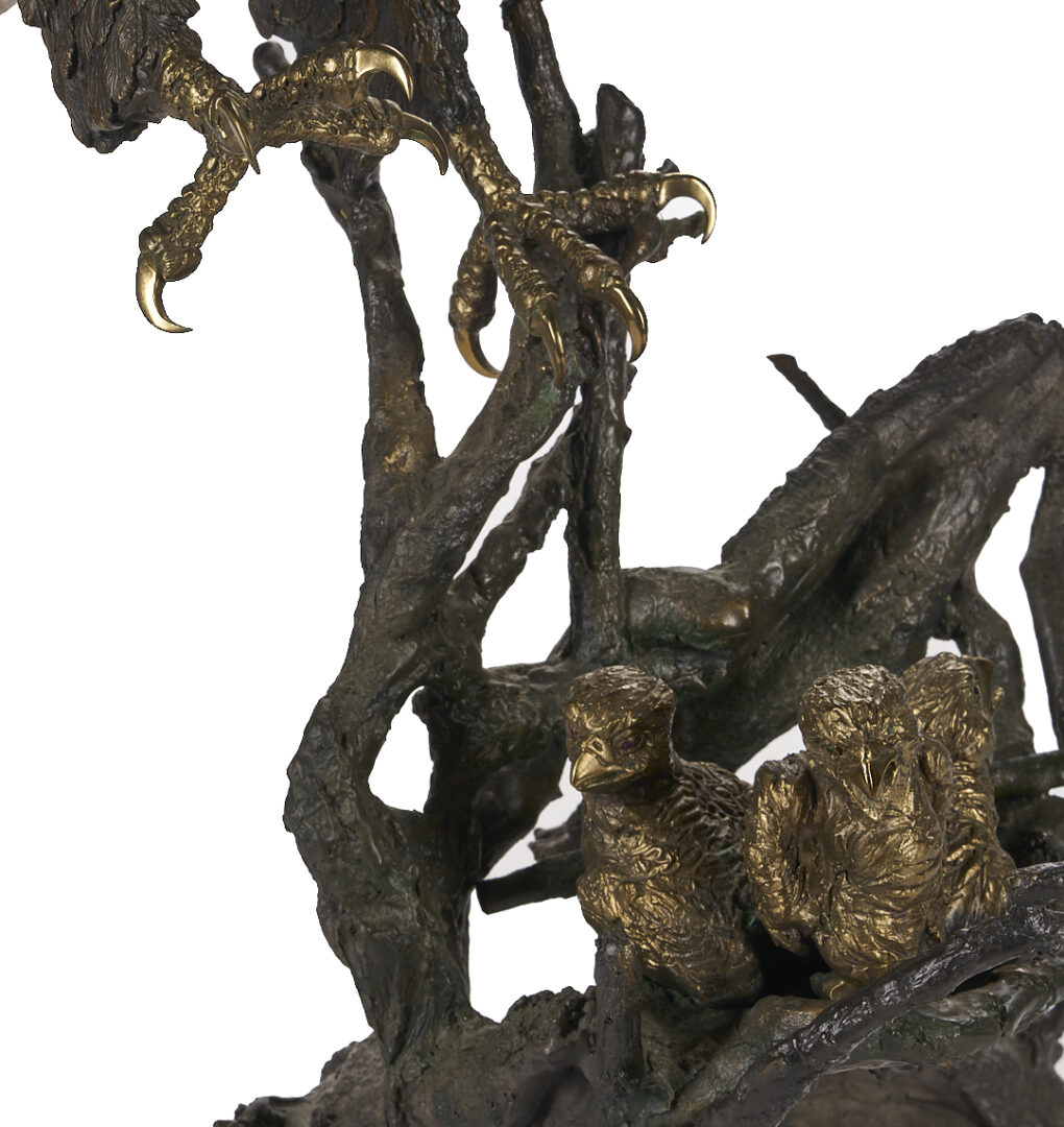 Lot 468: Laran Ghiglieri Bronze Sculpture, Nesting Eagle; Gemstone Eyes
