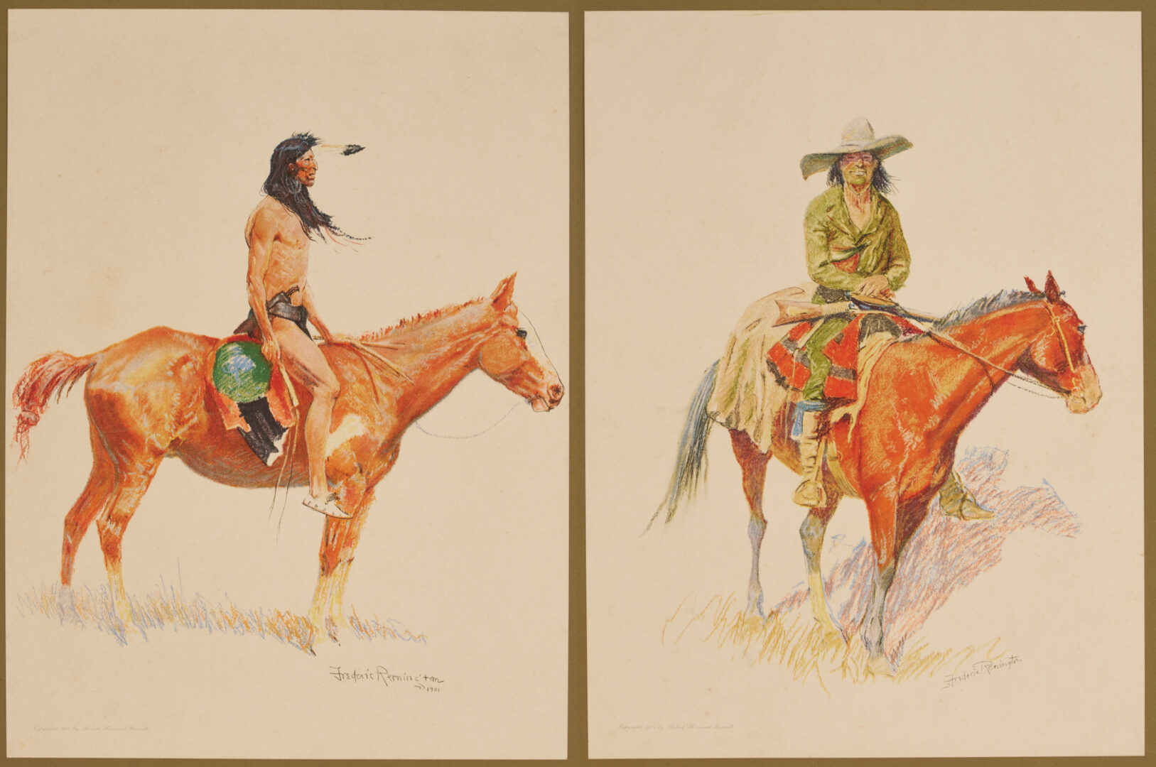 Lot 471: 2 Frederic Remington Lithographs from A Bunch of Buckskins, 1901