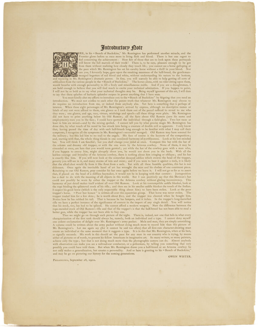Lot 471: 2 Frederic Remington Lithographs from A Bunch of Buckskins, 1901