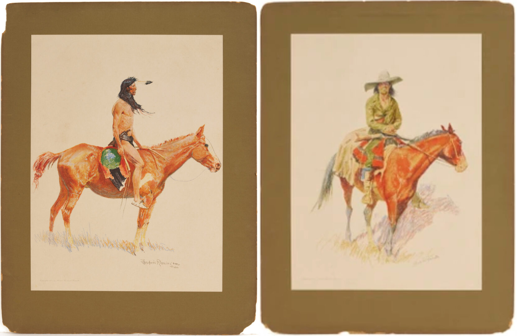 Lot 471: 2 Frederic Remington Lithographs from A Bunch of Buckskins, 1901