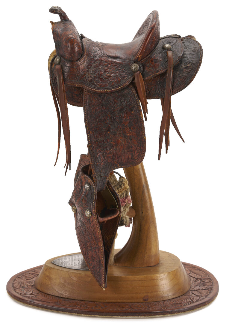 Lot 472: Visalia Quarter Scale Miniature Saddle on Stand, c. 1935