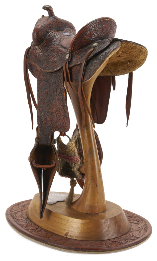 Lot 472: Visalia Quarter Scale Miniature Saddle on Stand, c. 1935
