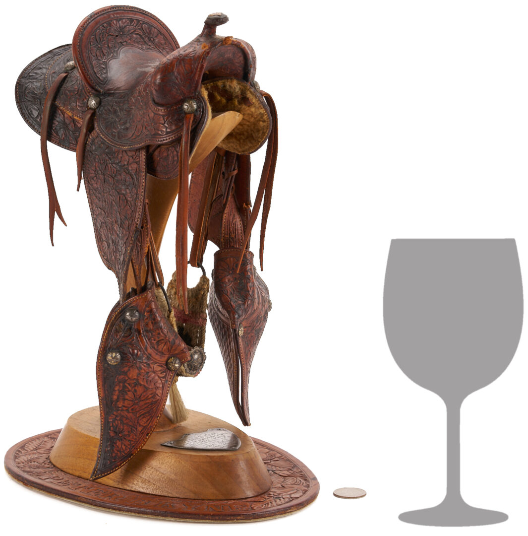 Lot 472: Visalia Quarter Scale Miniature Saddle on Stand, c. 1935