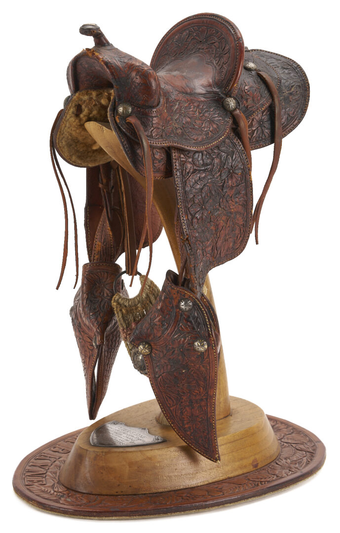 Lot 472: Visalia Quarter Scale Miniature Saddle on Stand, c. 1935