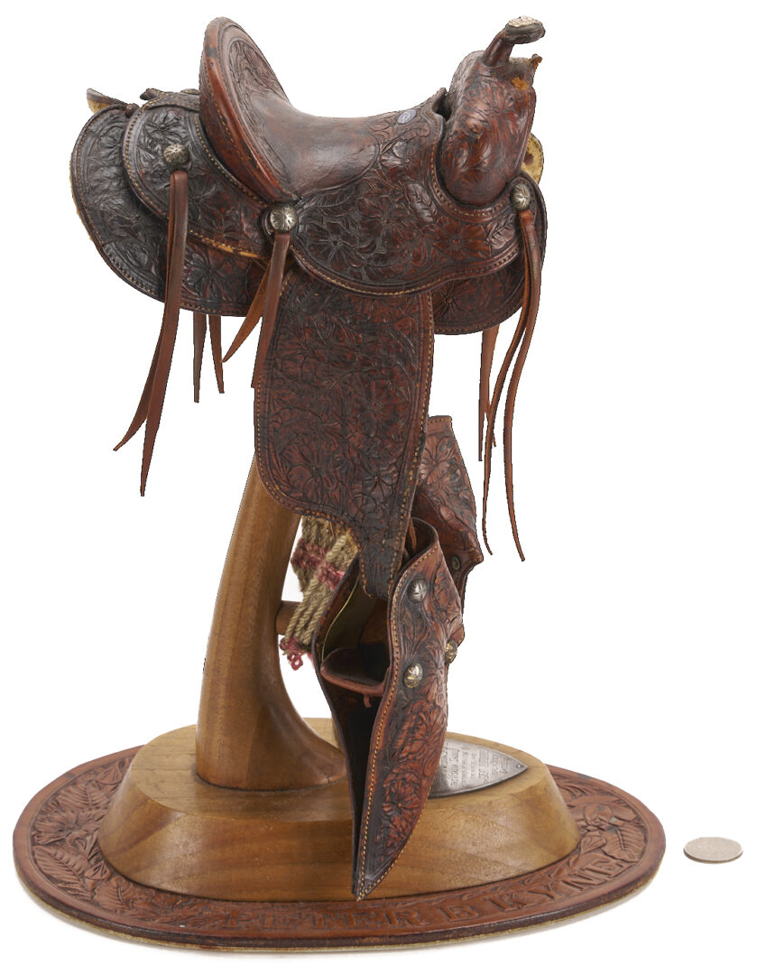 Lot 472: Visalia Quarter Scale Miniature Saddle on Stand, c. 1935