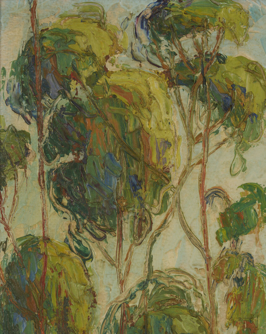 Lot 477: Virginia Woolley O/B California Landscape Painting, Laguna Trees