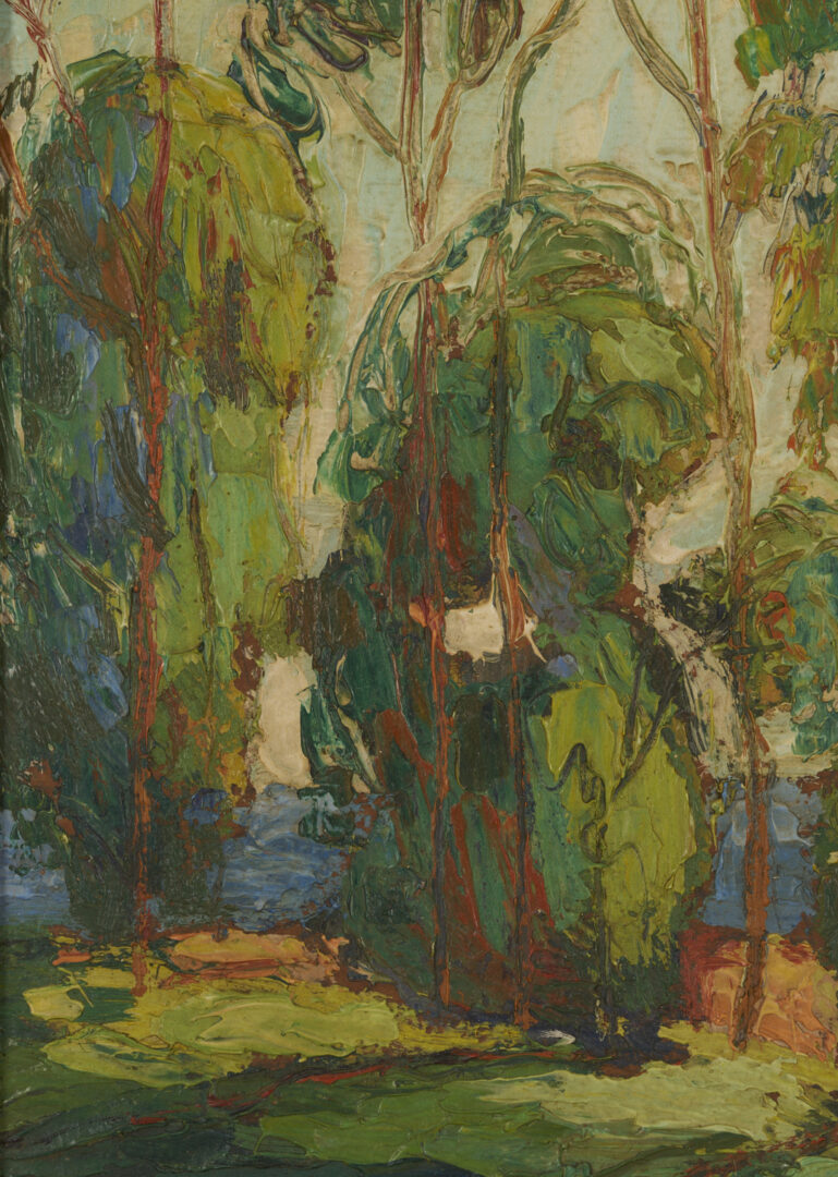 Lot 477: Virginia Woolley O/B California Landscape Painting, Laguna Trees