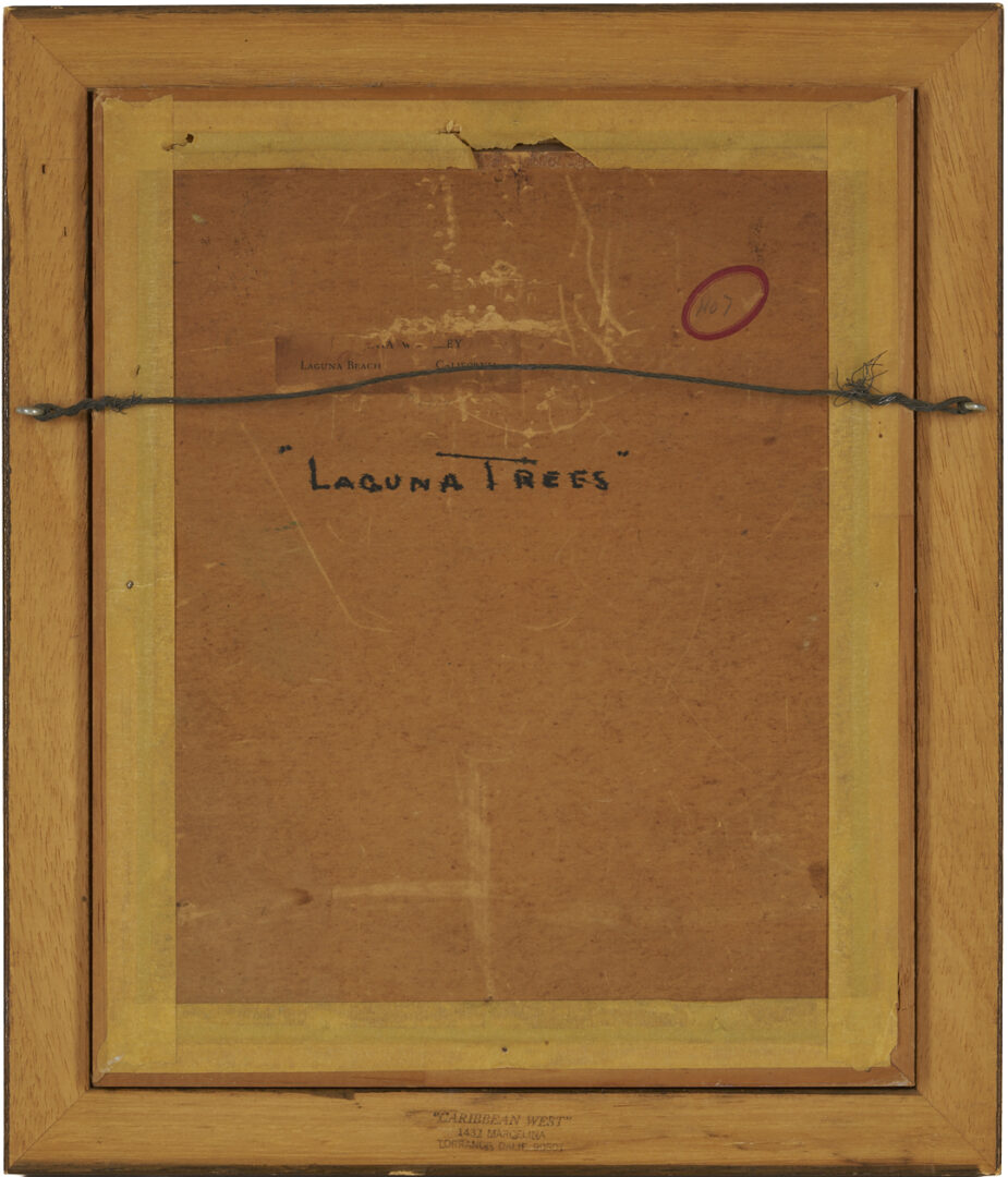 Lot 477: Virginia Woolley O/B California Landscape Painting, Laguna Trees