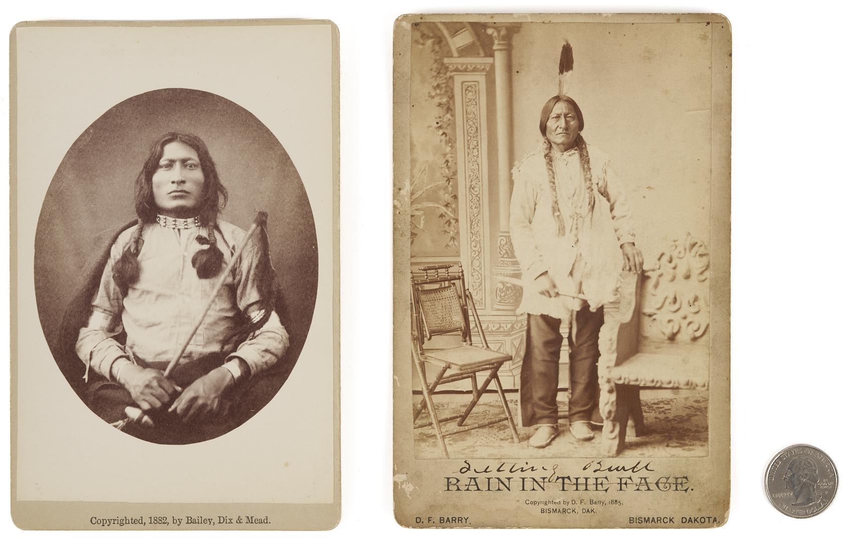 Lot 480: 2 19th C. American Indian Cabinet Cards Incl. D.F. Barry, Sitting Bull (Misidentified), & One Bull