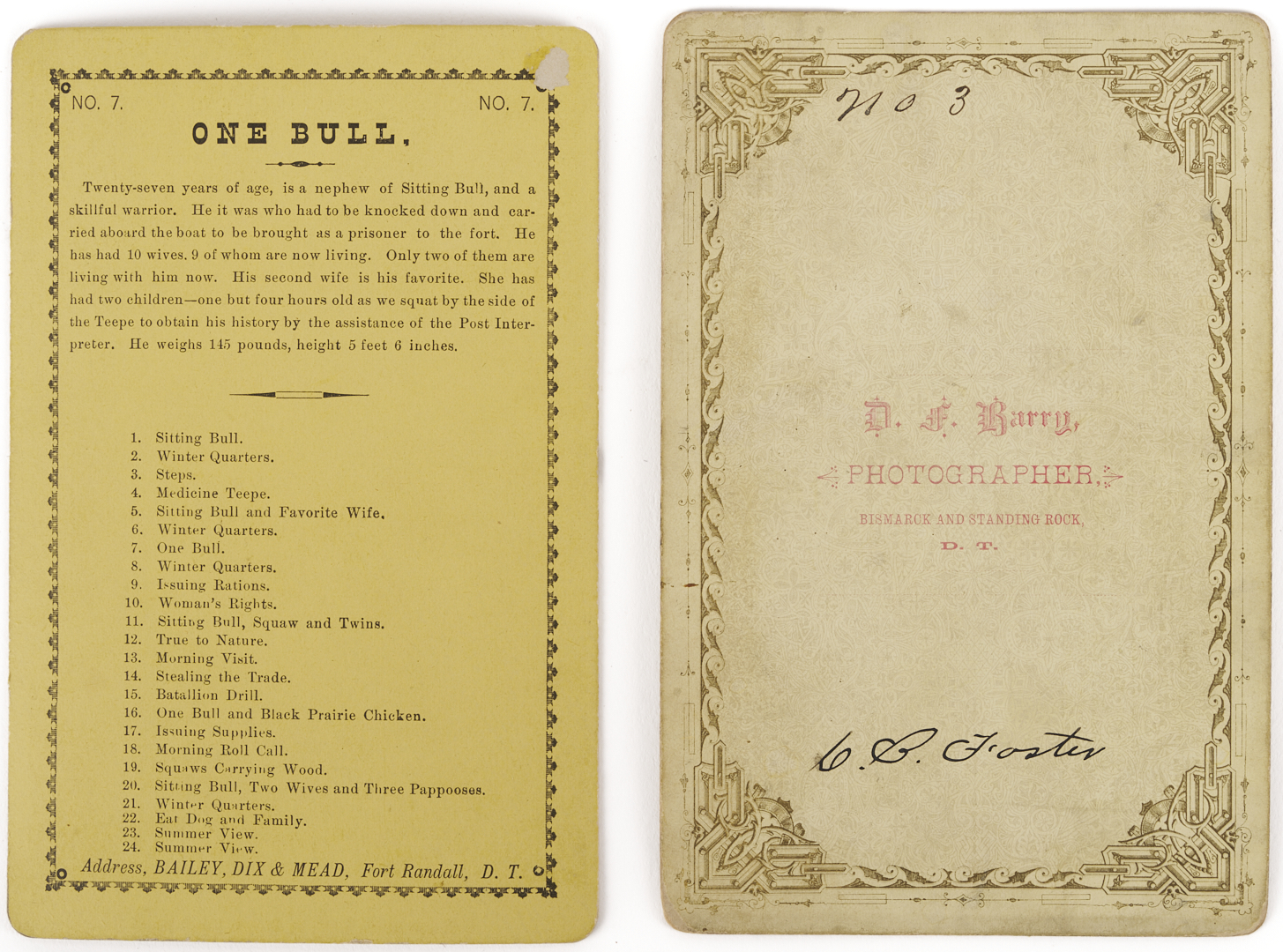 Lot 480: 2 19th C. American Indian Cabinet Cards Incl. D.F. Barry, Sitting Bull (Misidentified), & One Bull