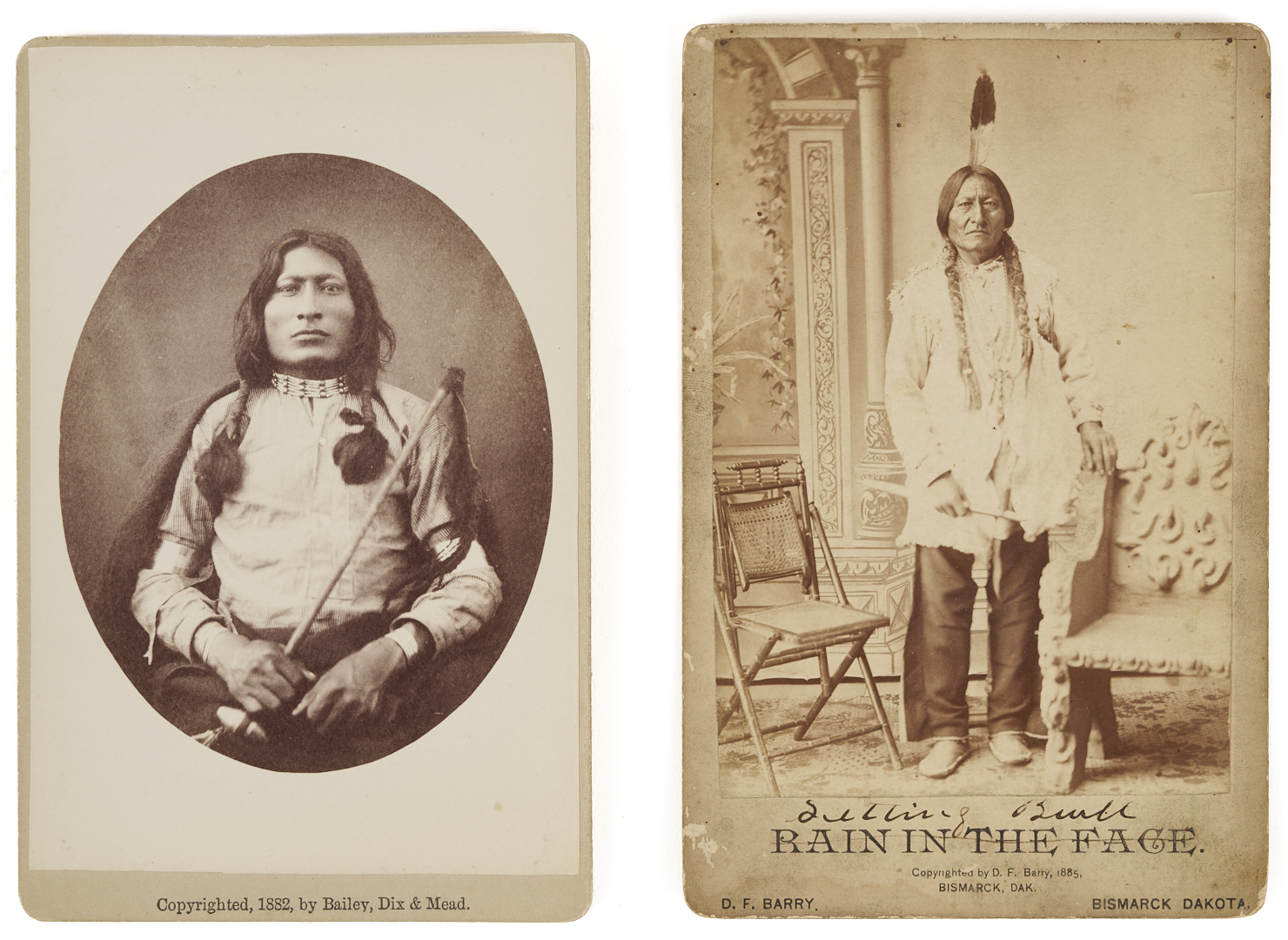 Lot 480: 2 19th C. American Indian Cabinet Cards Incl. D.F. Barry, Sitting Bull (Misidentified), & One Bull