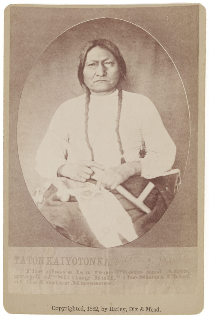 Lot 481: 2 19th C. American Indian/Sitting Bull Cabinet Cards Incl. Bailey, Dix & Mead & Buffalo Bill