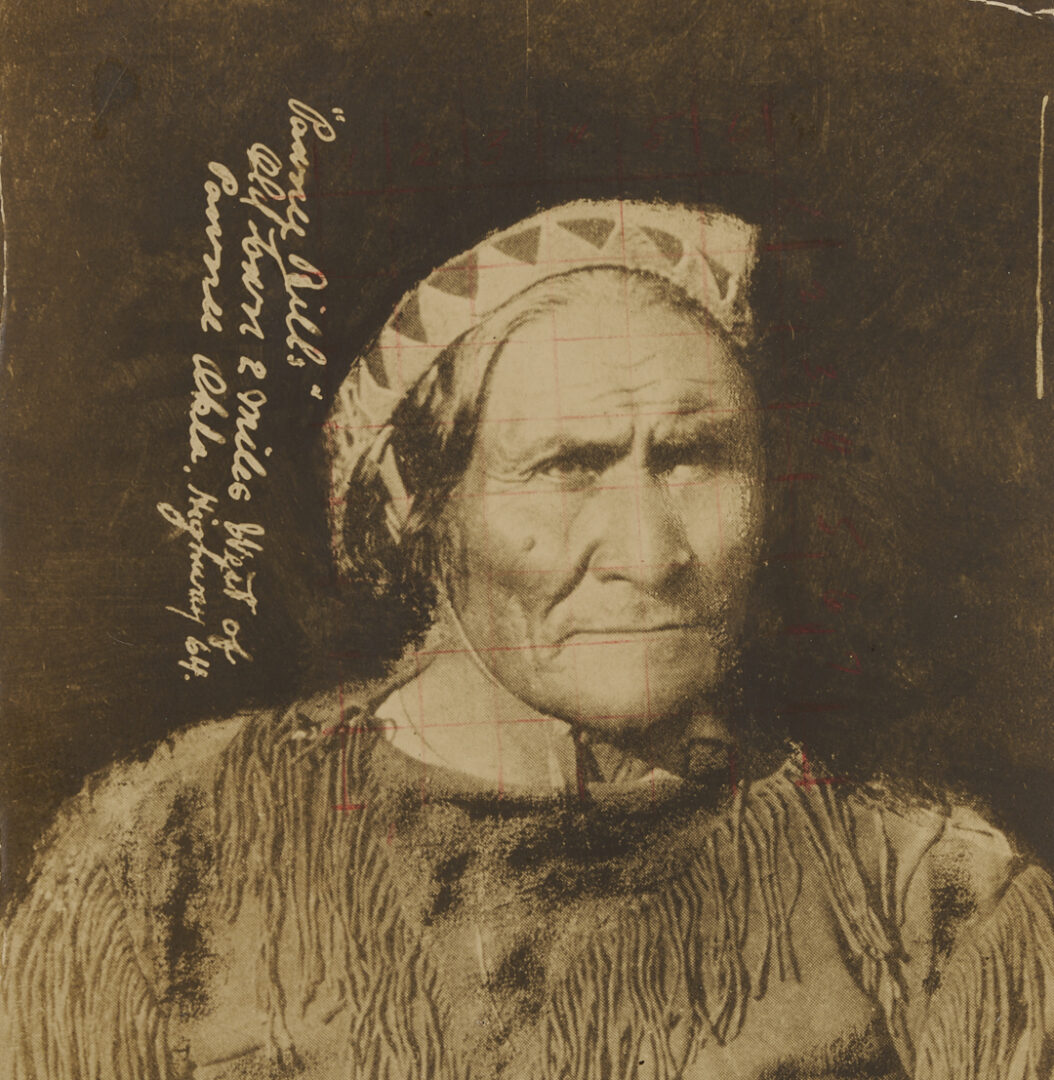 Lot 482: American Indian Cabinet Card, Geronimo w/ Dance Revolver, W.E. Irwin, Plus Postcard