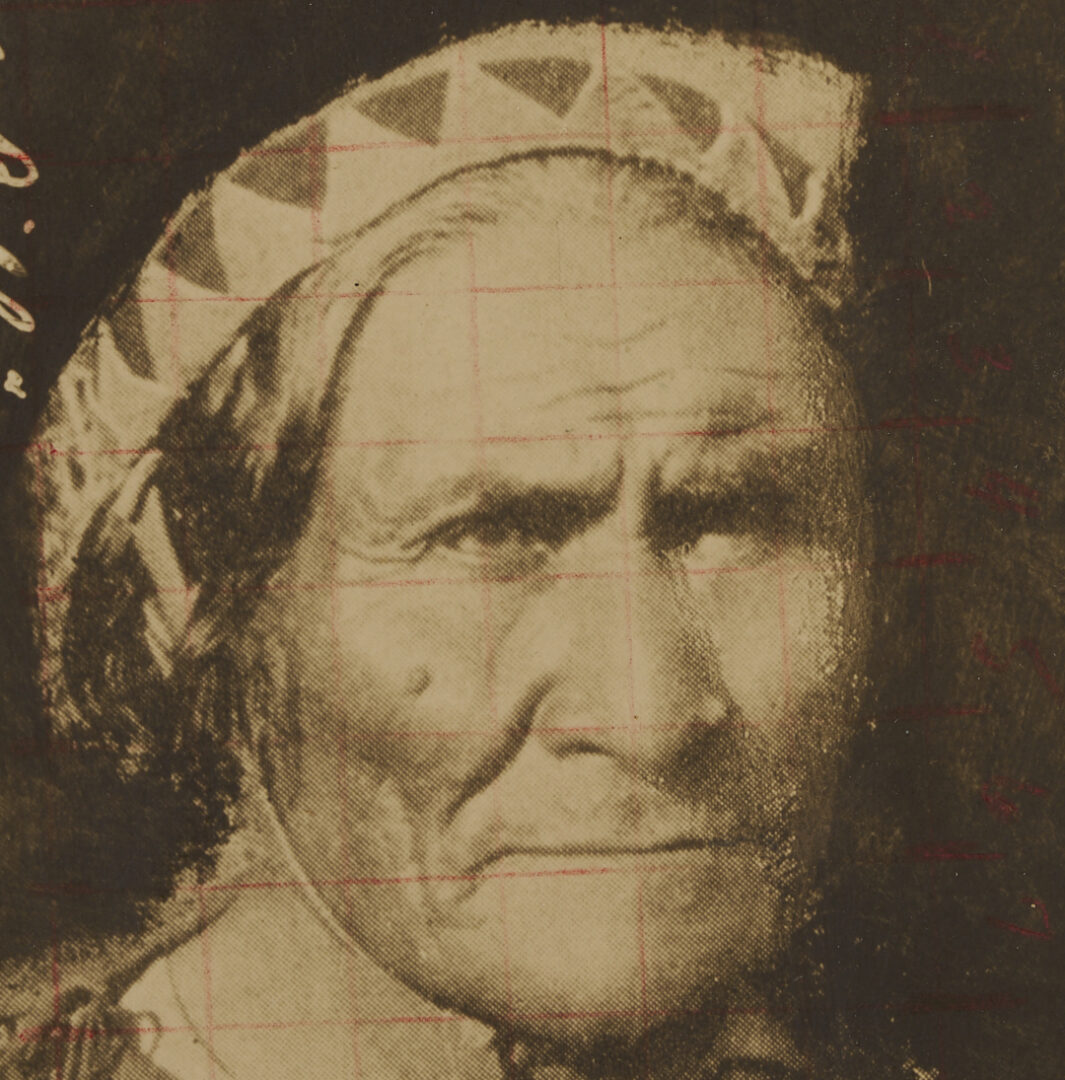 Lot 482: American Indian Cabinet Card, Geronimo w/ Dance Revolver, W.E. Irwin, Plus Postcard