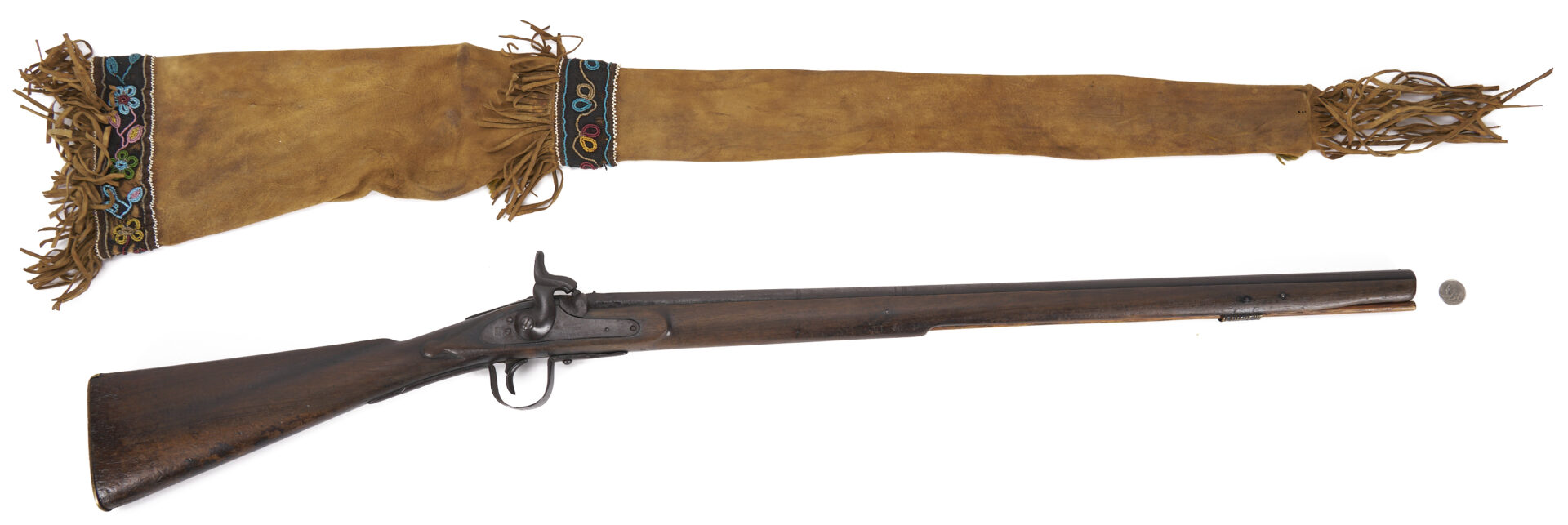 Lot 485: Plains Cree Beaded Rifle Scabbard w/ Barnett Trade Musket