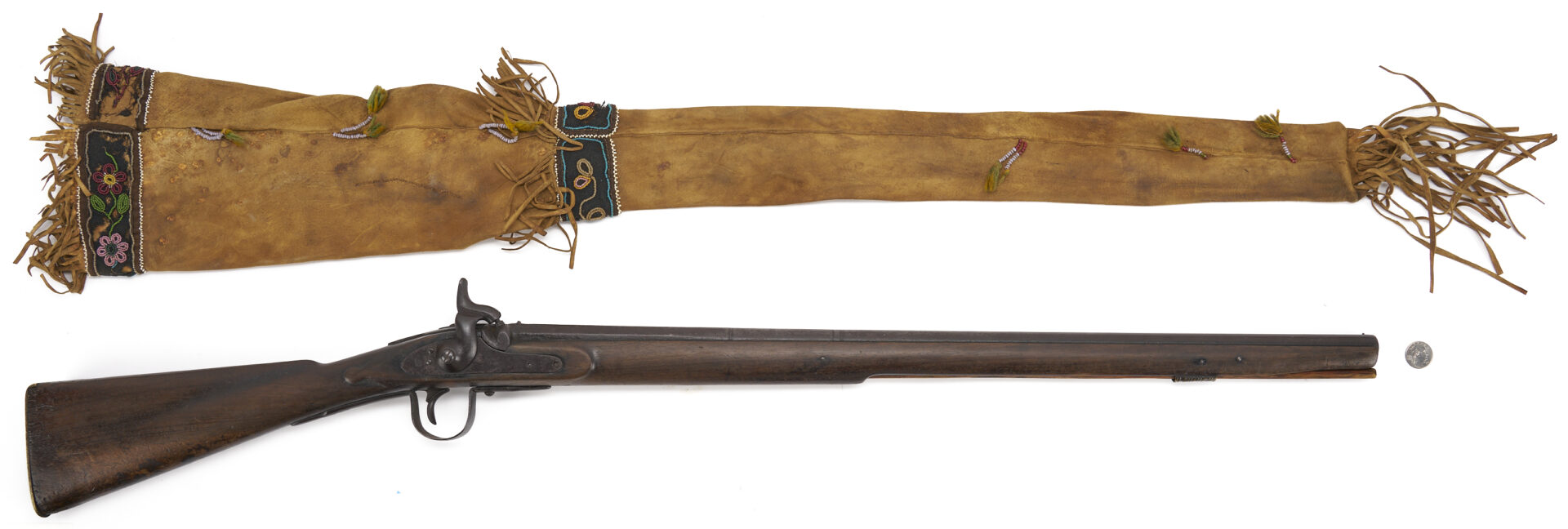 Lot 485: Plains Cree Beaded Rifle Scabbard w/ Barnett Trade Musket