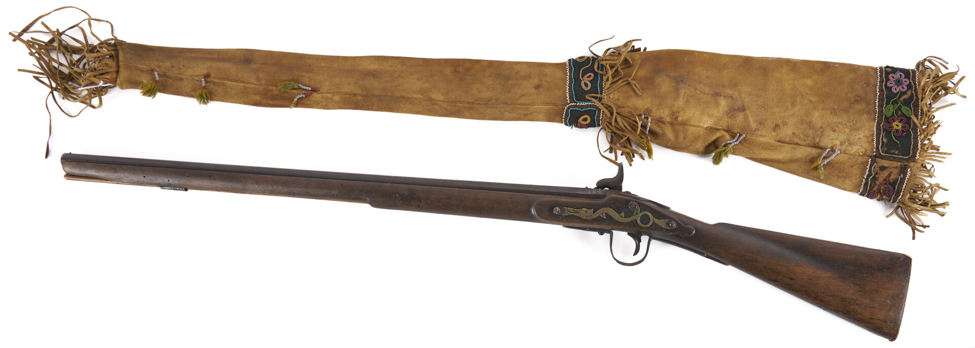 Lot 485: Plains Cree Beaded Rifle Scabbard w/ Barnett Trade Musket