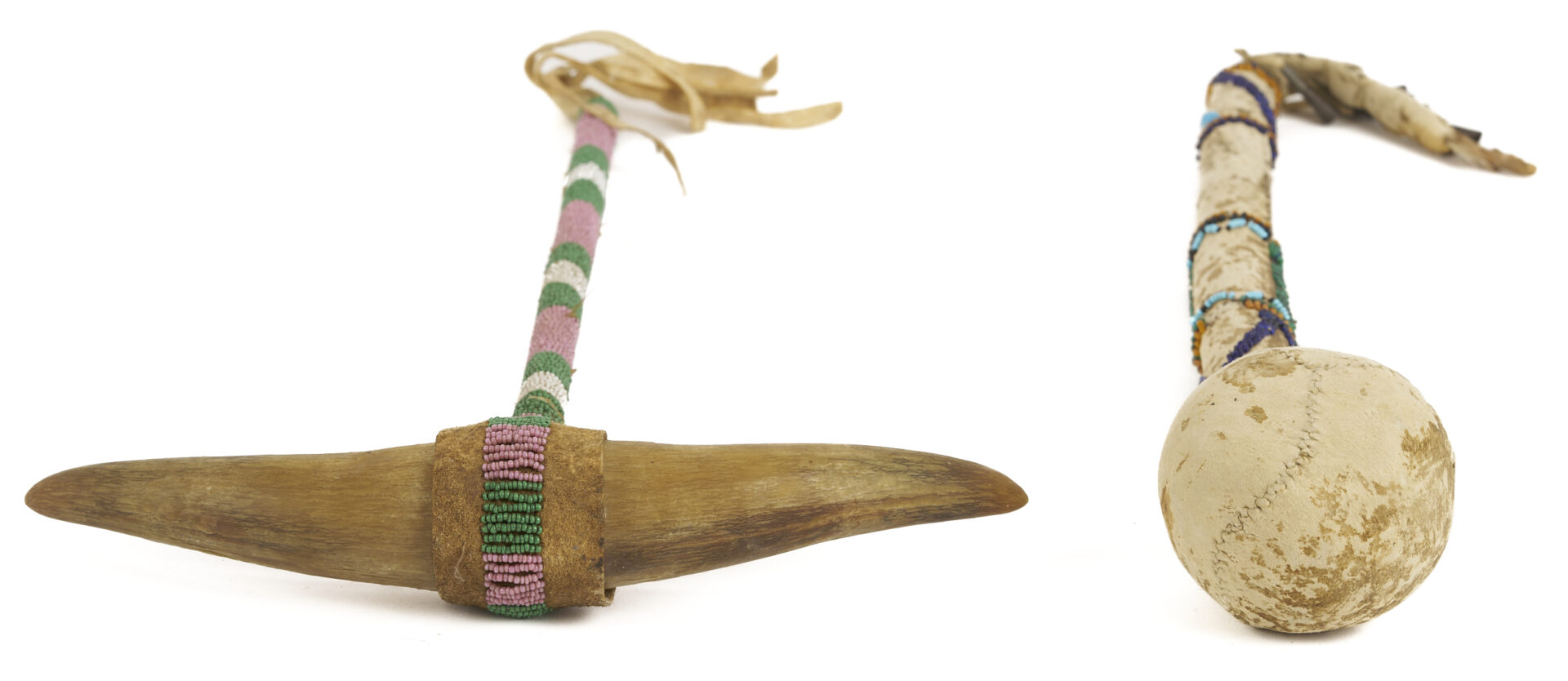 Lot 486: 2 Native American Tools: Sioux War Club & Apache Slung Shot Club