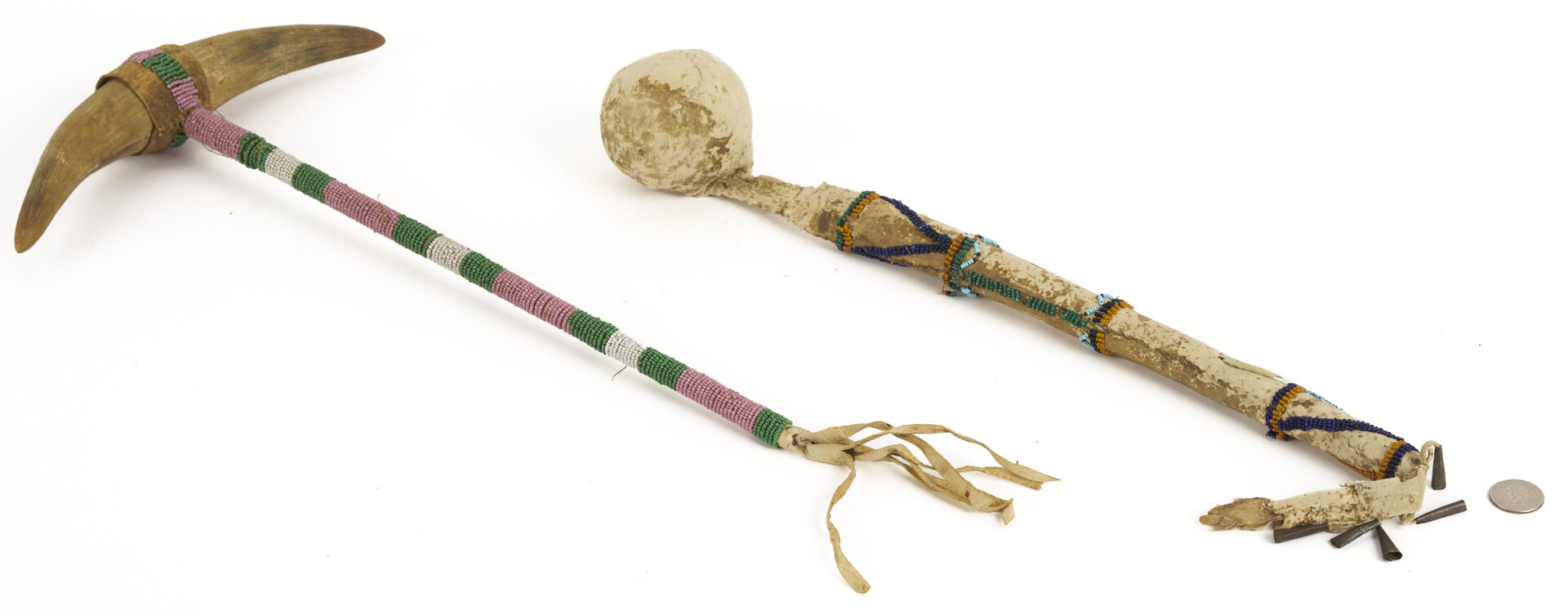Lot 486: 2 Native American Tools: Sioux War Club & Apache Slung Shot Club