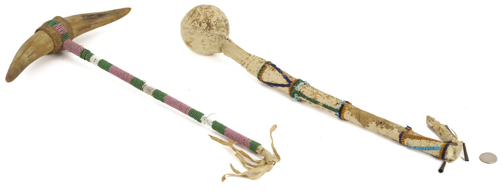 Lot 486: 2 Native American Tools: Sioux War Club & Apache Slung Shot Club