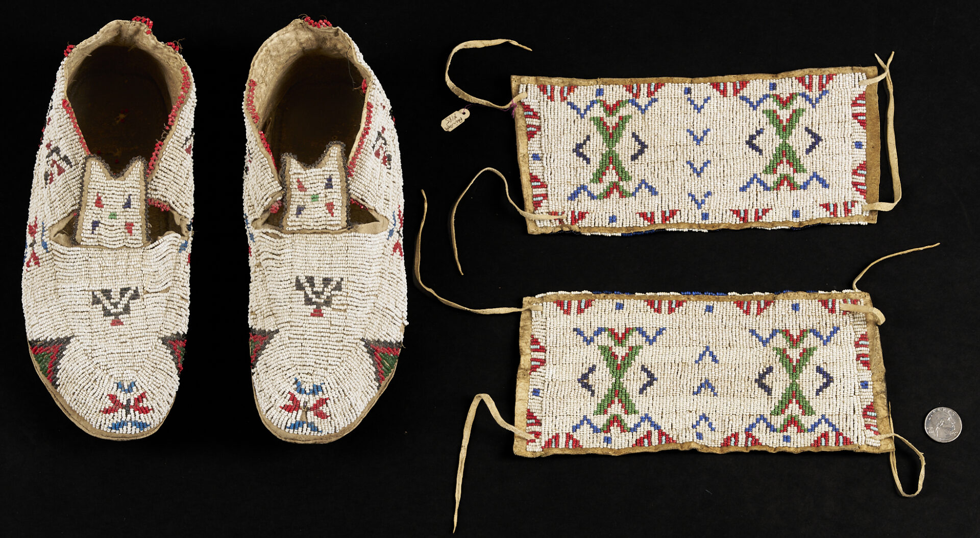 Lot 491: Native American Sioux Beaded Hide Cuffs & Moccasins