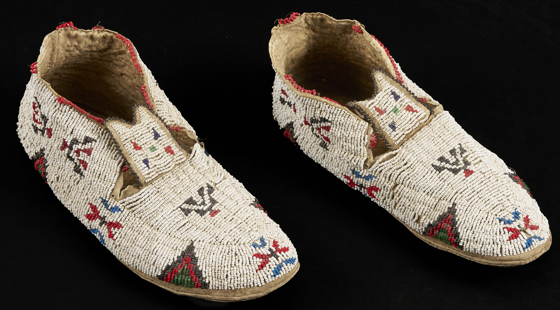 Lot 491: Native American Sioux Beaded Hide Cuffs & Moccasins