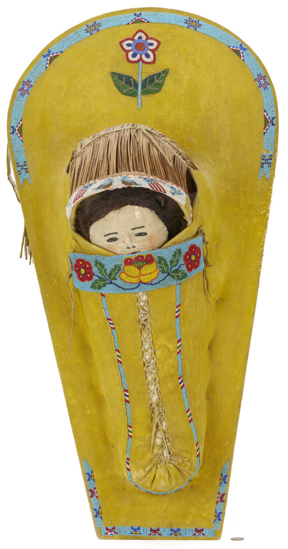 Lot 492: Large Ute Beaded Hide Doll Cradle Board