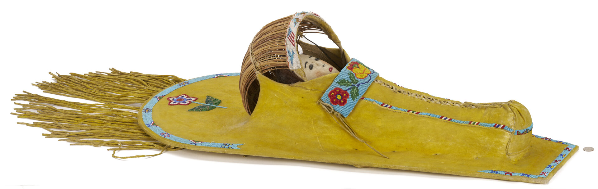 Lot 492: Large Ute Beaded Hide Doll Cradle Board