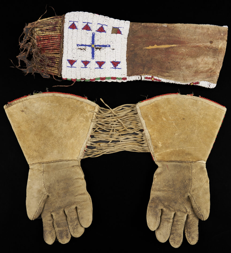 Lot 493: 2 Native American Beaded Items, Tobacco Bag & Gauntlet Gloves
