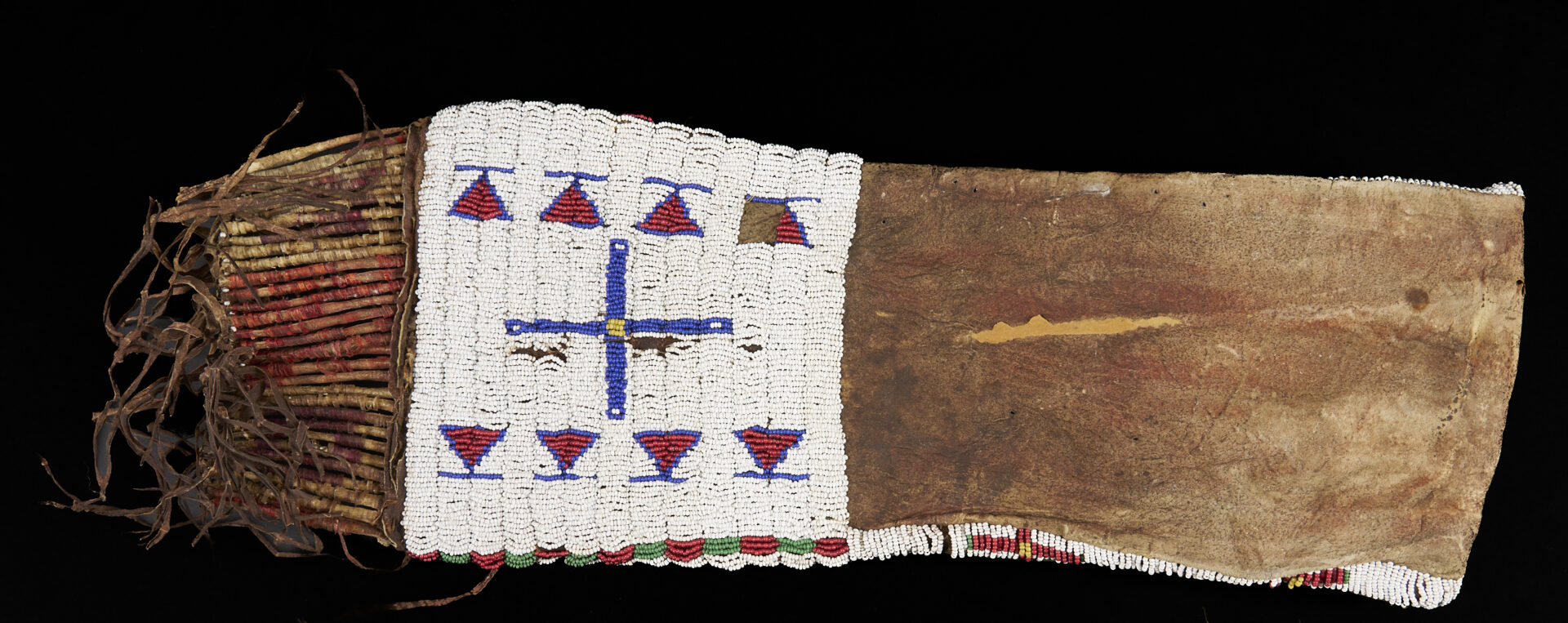 Lot 493: 2 Native American Beaded Items, Tobacco Bag & Gauntlet Gloves