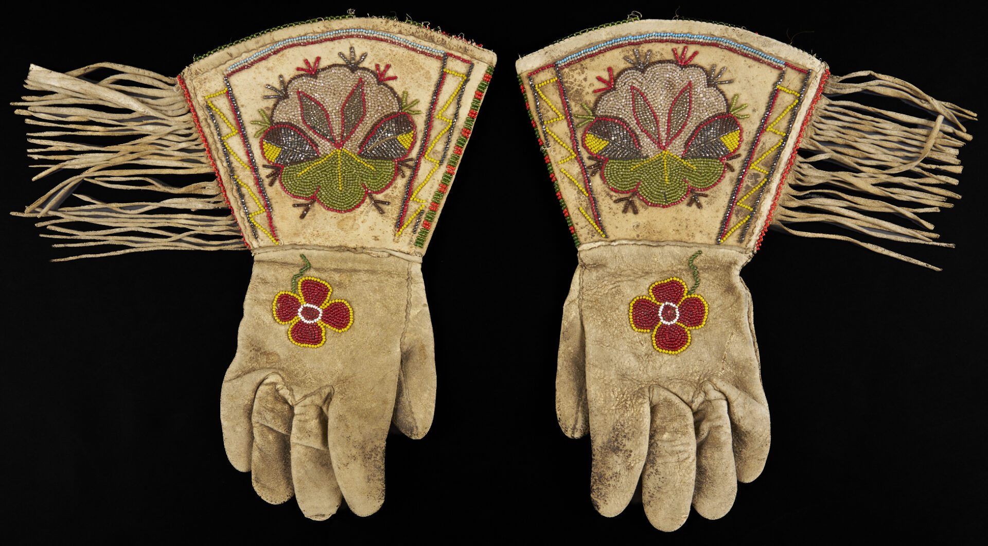 Lot 493: 2 Native American Beaded Items, Tobacco Bag & Gauntlet Gloves