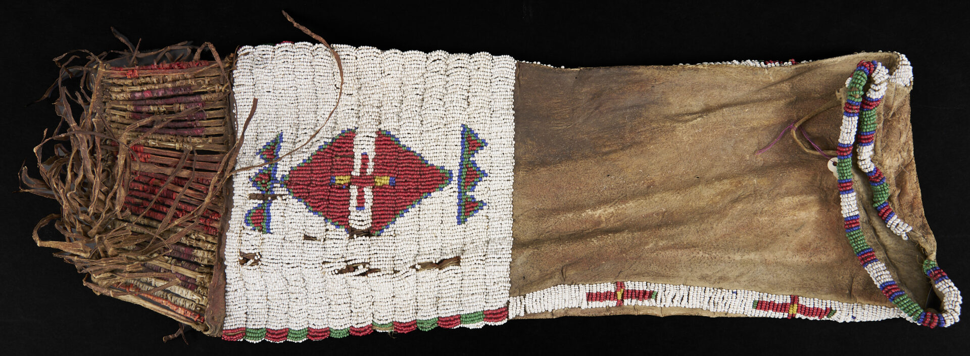 Lot 493: 2 Native American Beaded Items, Tobacco Bag & Gauntlet Gloves