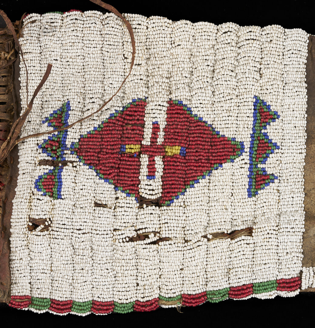 Lot 493: 2 Native American Beaded Items, Tobacco Bag & Gauntlet Gloves