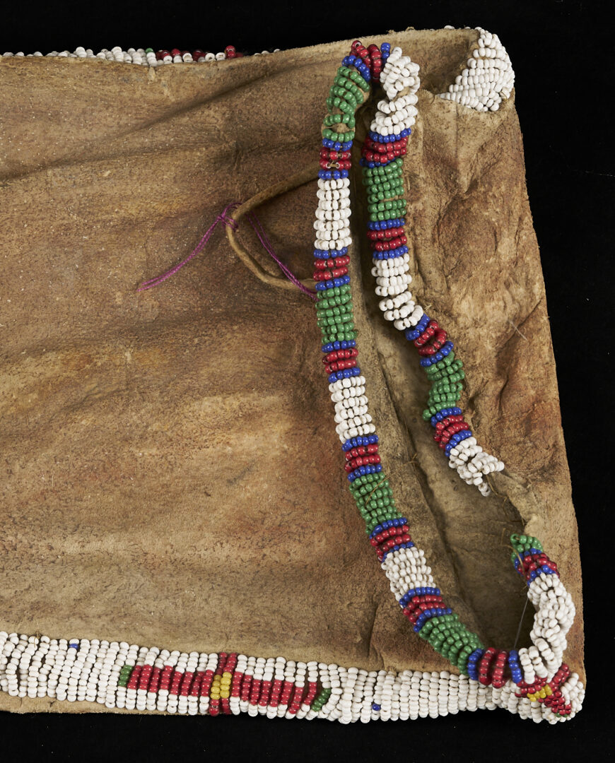 Lot 493: 2 Native American Beaded Items, Tobacco Bag & Gauntlet Gloves