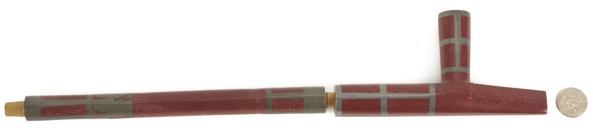 Lot 494: Native American Sioux Catlinite Pipe w/ Pewter Inlay
