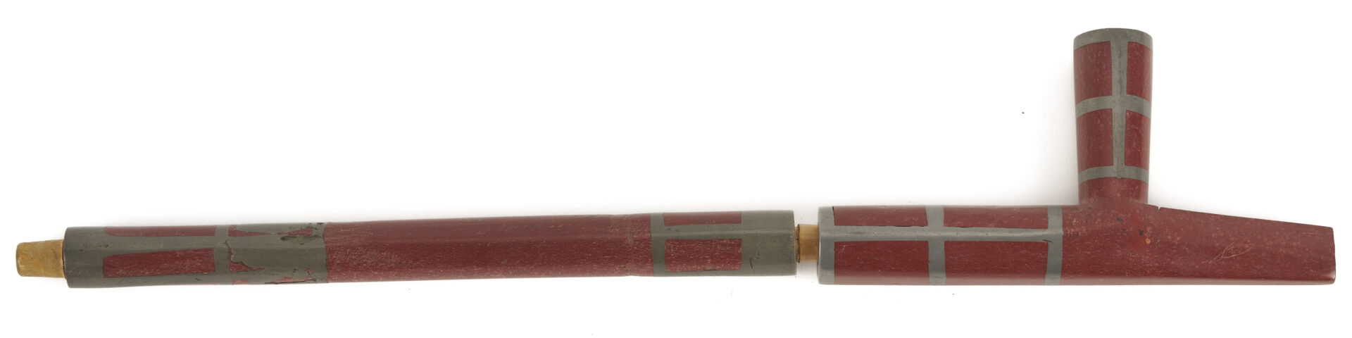 Lot 494: Native American Sioux Catlinite Pipe w/ Pewter Inlay