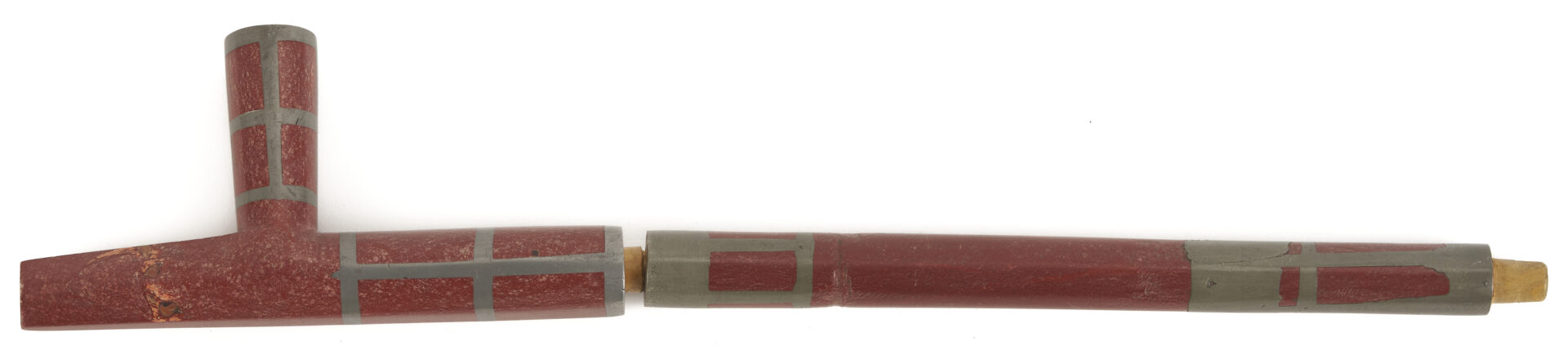 Lot 494: Native American Sioux Catlinite Pipe w/ Pewter Inlay