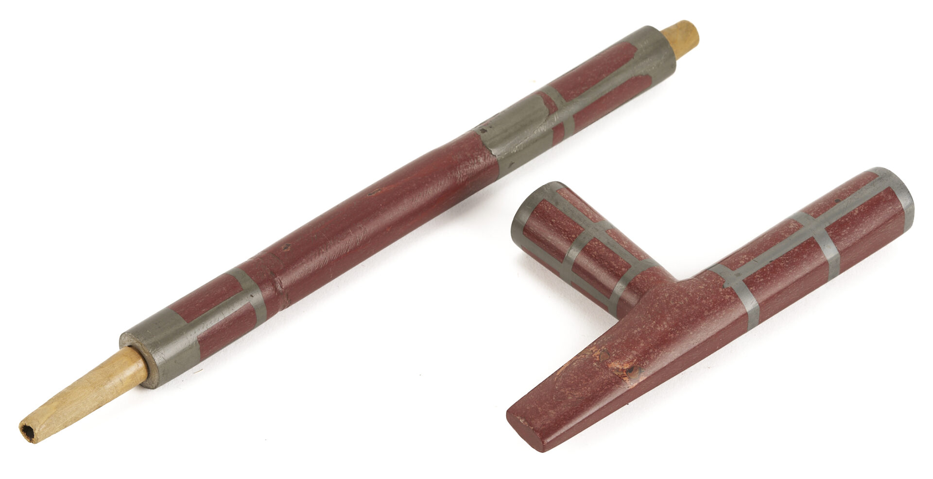 Lot 494: Native American Sioux Catlinite Pipe w/ Pewter Inlay