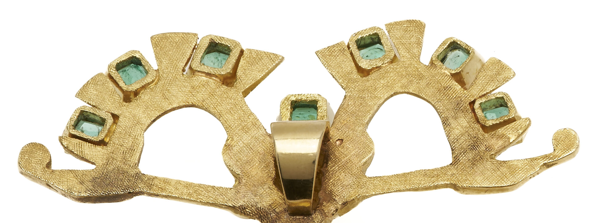 Lot 49: 18K Columbian Emerald and Gold Aztec Style Native Pendant