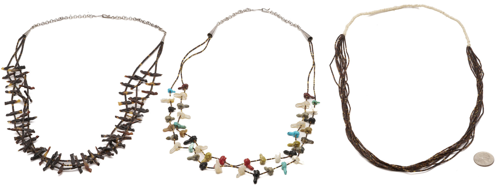 Lot 502: 3 Native American Carved Necklaces, incl. Fetish