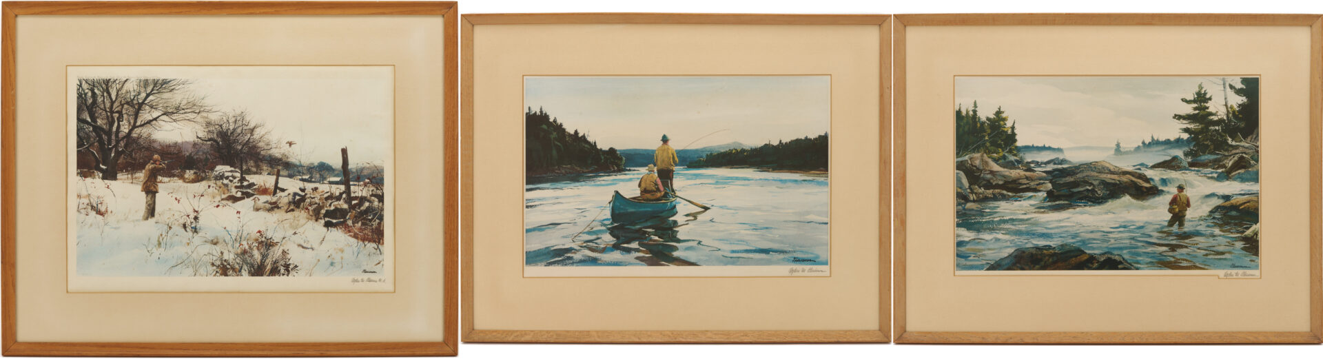 Lot 509: 3 Ogden Pleissner Sporting Prints, October Snow, Trout Fishing, & Salmon Casting