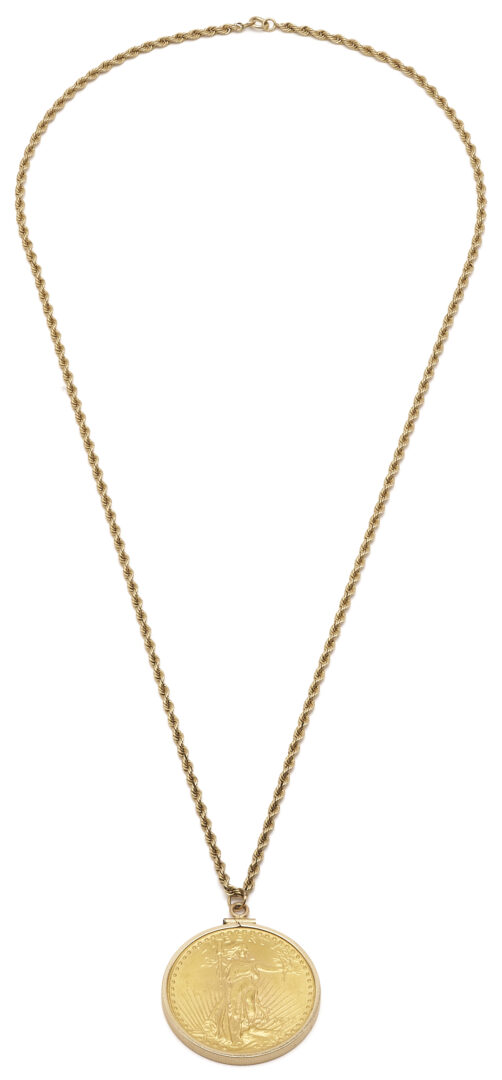 Lot 50: 1927 St. Gaudens $20 Double Eagle Gold Coin in 14K Gold Bezel & 14K Chain