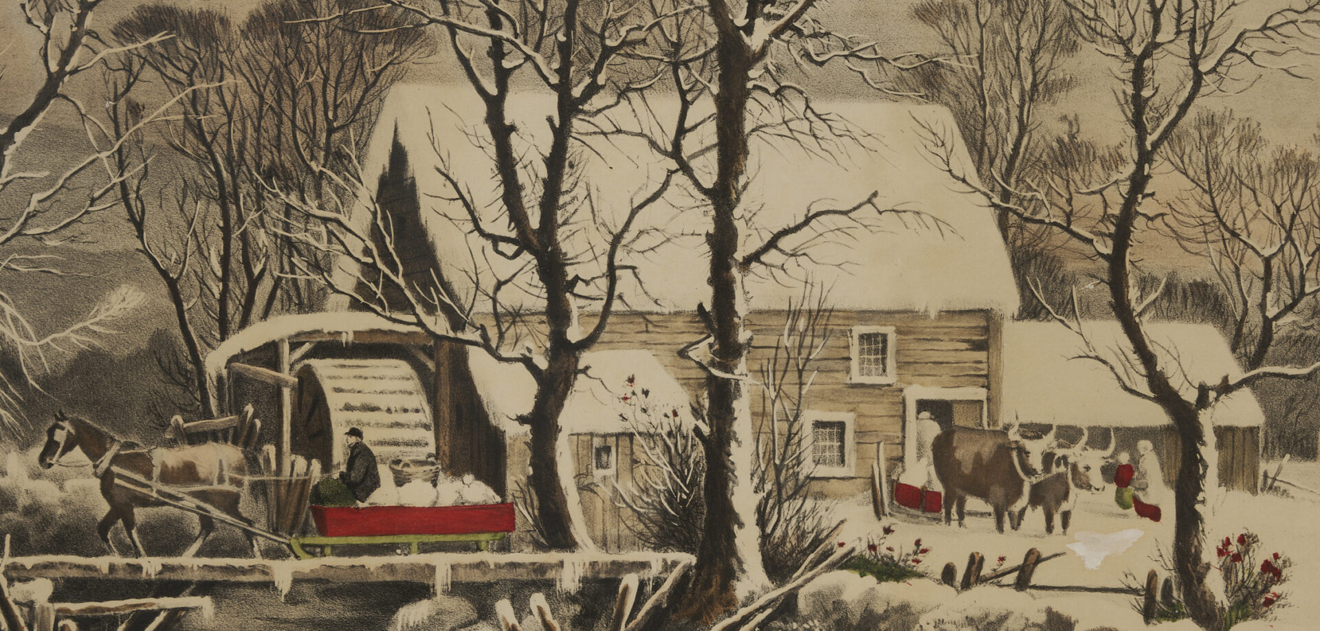 Lot 512: Currier & Ives Print, Winter in The Country, The Old Grist Mill