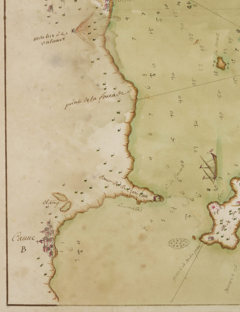 Lot 513: 6 French Handpainted W/C Nautical Map Anchorage Charts