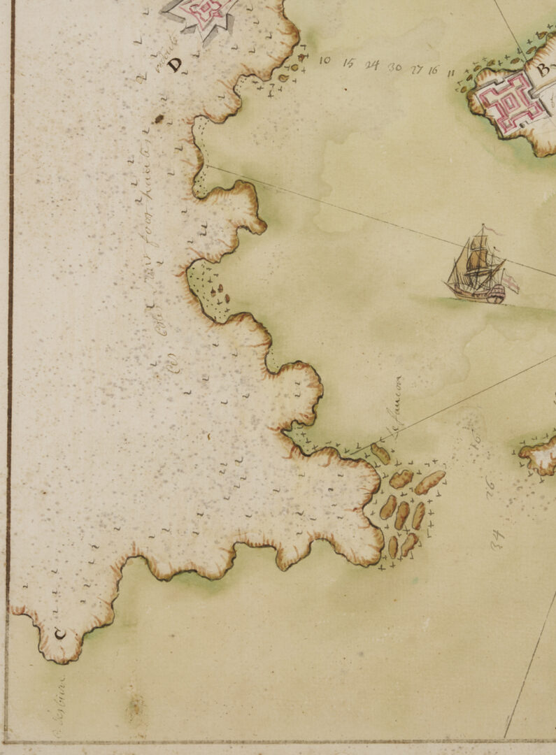 Lot 513: 6 French Handpainted W/C Nautical Map Anchorage Charts