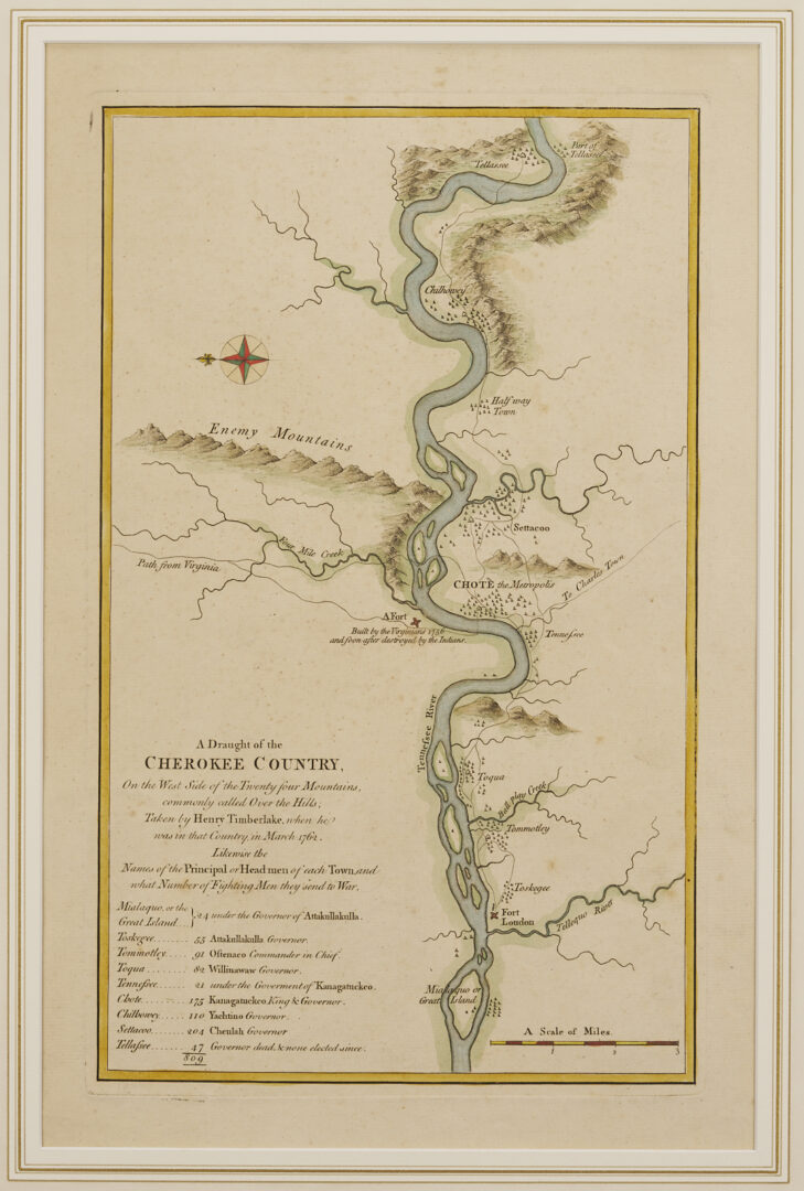 Lot 514: H. Timberlake 18th C. East TN Map, Cherokee Country