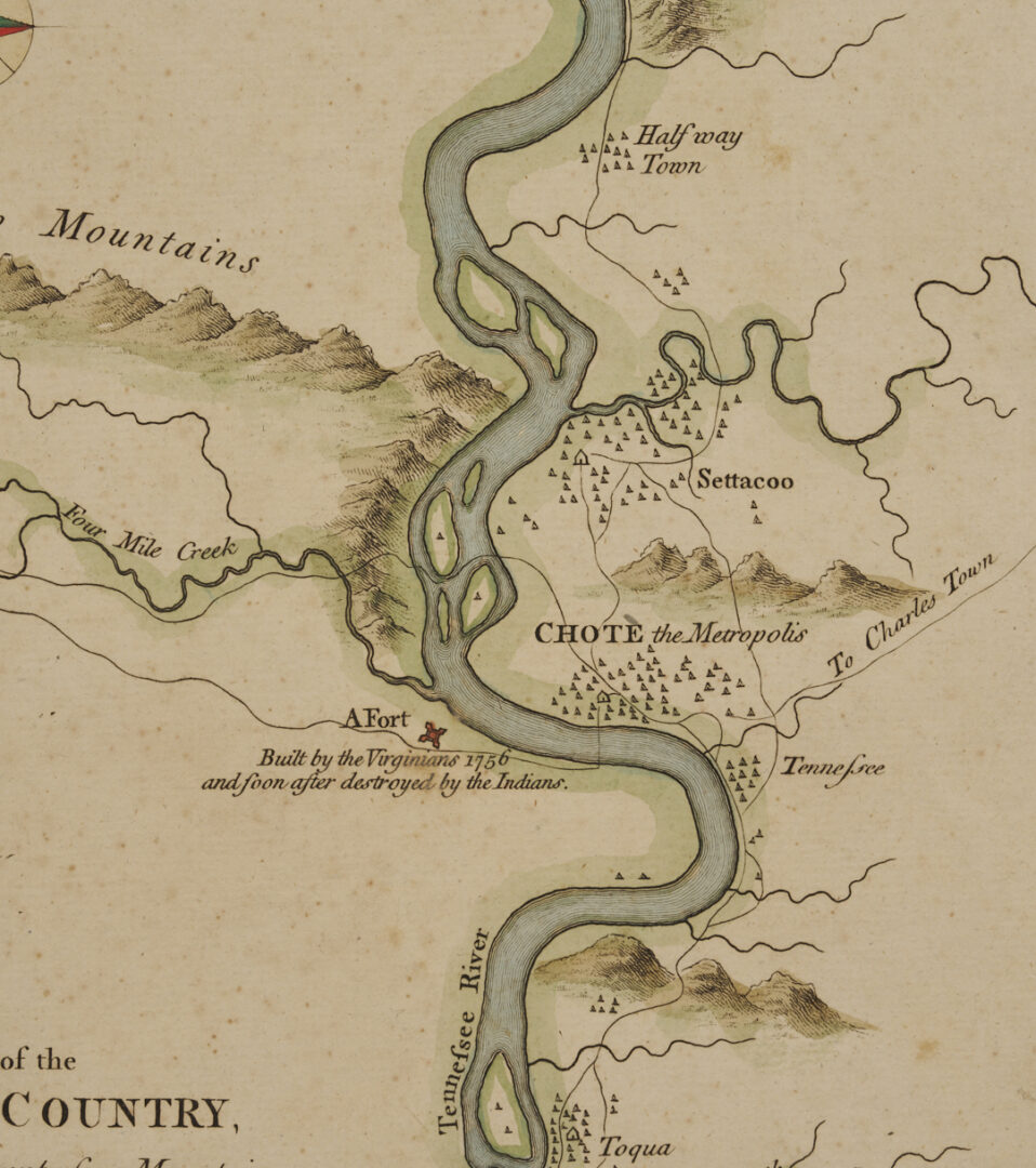 Lot 514: H. Timberlake 18th C. East TN Map, Cherokee Country