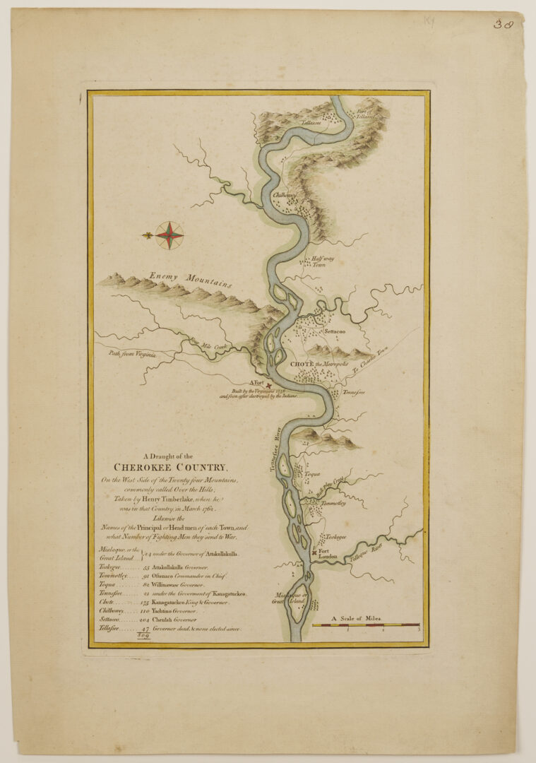 Lot 514: H. Timberlake 18th C. East TN Map, Cherokee Country