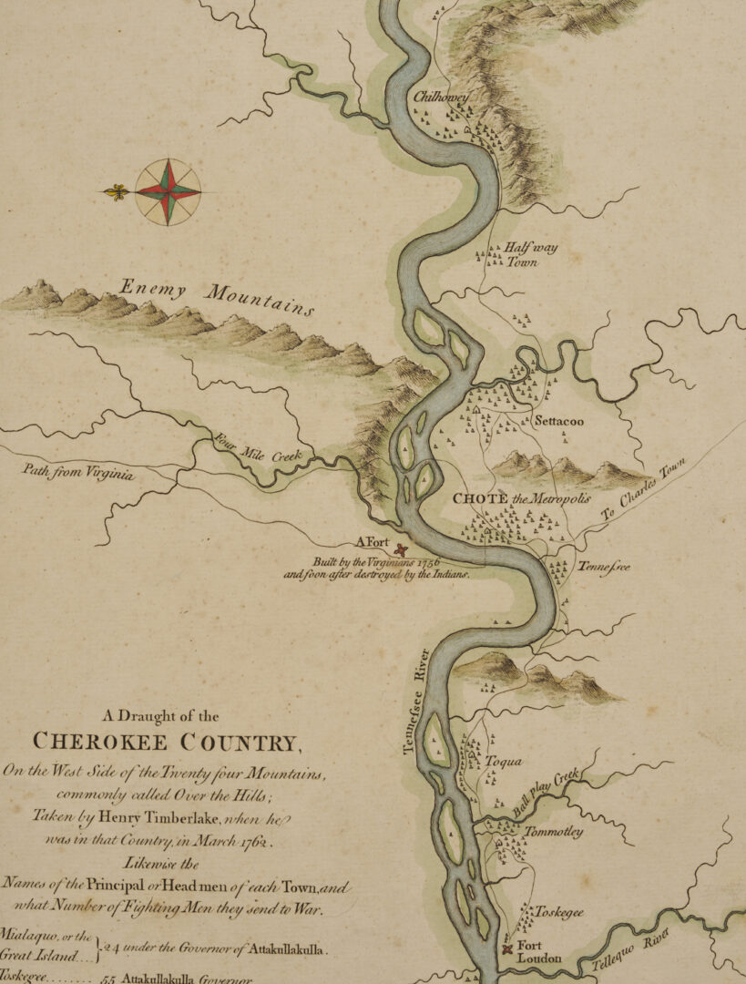 Lot 514: H. Timberlake 18th C. East TN Map, Cherokee Country